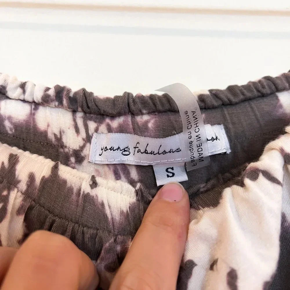 Young Fabulous & Broke Gray Tie Dye Strapless Wide Leg Stretchy Jumpsuit Small - Picture 5 of 6